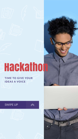 Man holding Laptop for Hackathon announcement Instagram Story tervezősablon