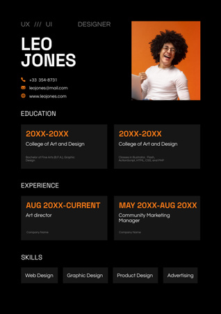 Web Designer's Skills and Experience on Black Resume Design Template