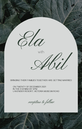 Wedding Celebration Announcement on Background on Leaves Invitation 4.6x7.2in Design Template