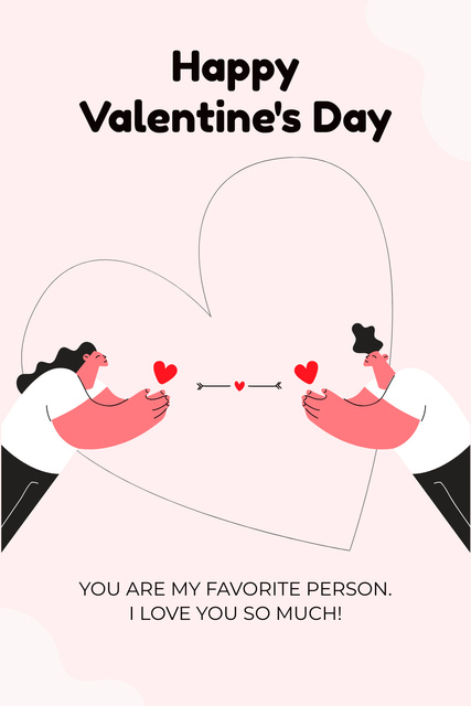 Happy Valentine's Day Greeting with Cartoon Man and Woman Pinterest tervezősablon