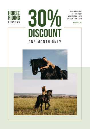 Riding School Promotion with Woman Riding Horse Poster 28x40in Design Template
