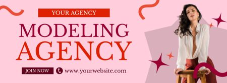 Modellügynökség reklámozása nővel rózsaszínben Facebook cover tervezősablon