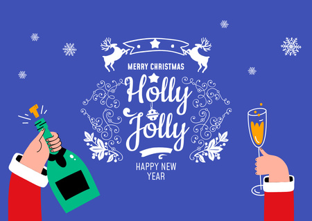 Plantilla de diseño de Happy New Year And Christmas Congrats with Champagne Flyer A6 Horizontal 