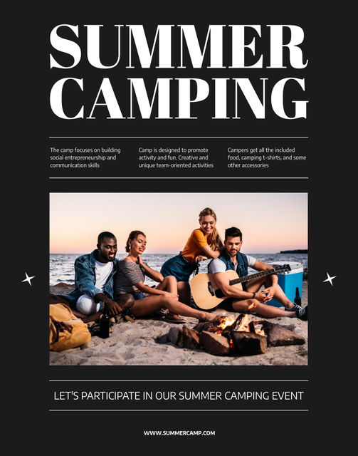 Lovely Summer Camping For Happy Friends Relaxing Together Poster 22x28in Design Template