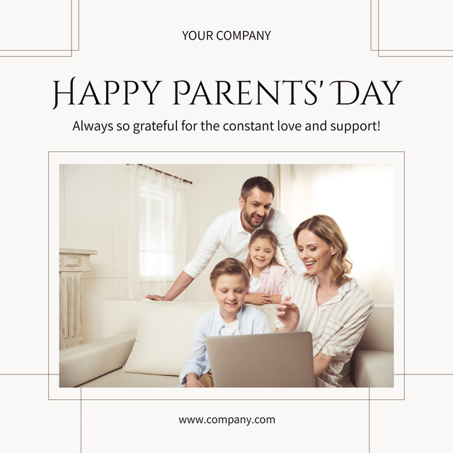 Happy Parents' Day Greeting with Family on Beige Instagram Tasarım Şablonu