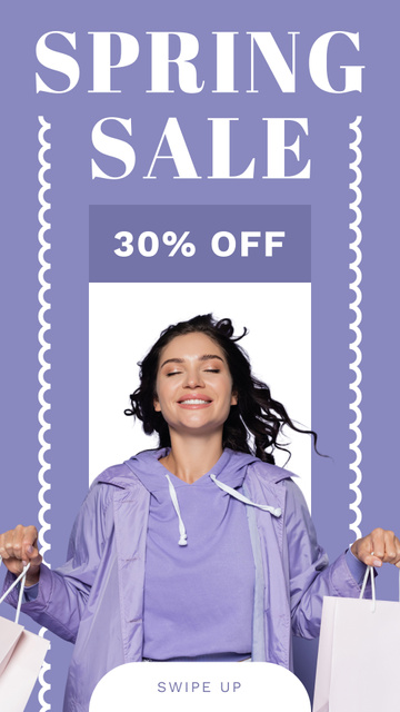 Spring Sale with Beautiful Brunette Woman with Shopping Instagram Story Design Template