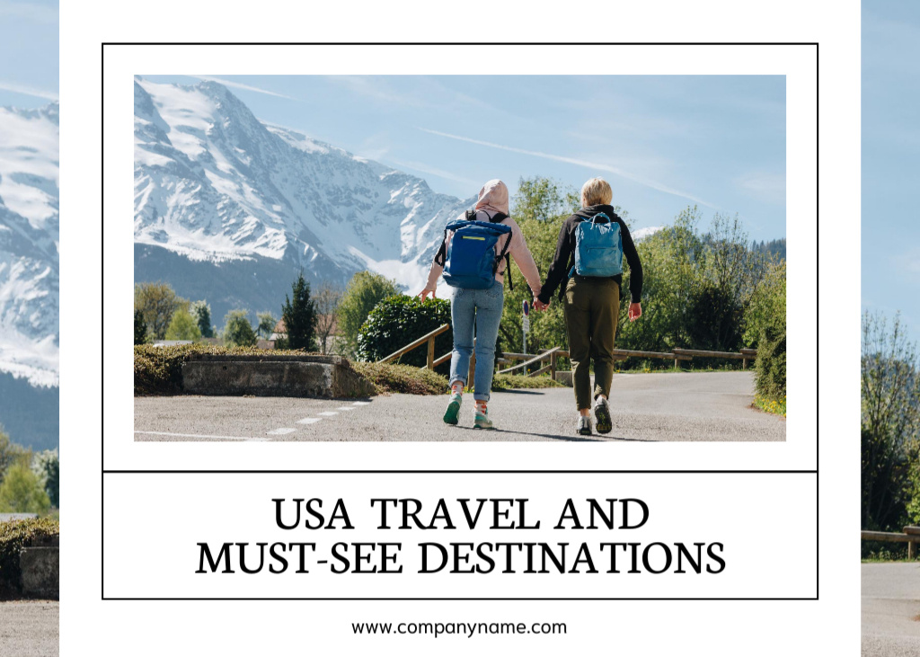 Ad of USA Tours With Popular Destinations Postcard 5x7in Πρότυπο σχεδίασης