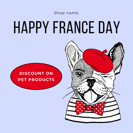 French Bulldog Wearing Beret Hat Instagram Design Template