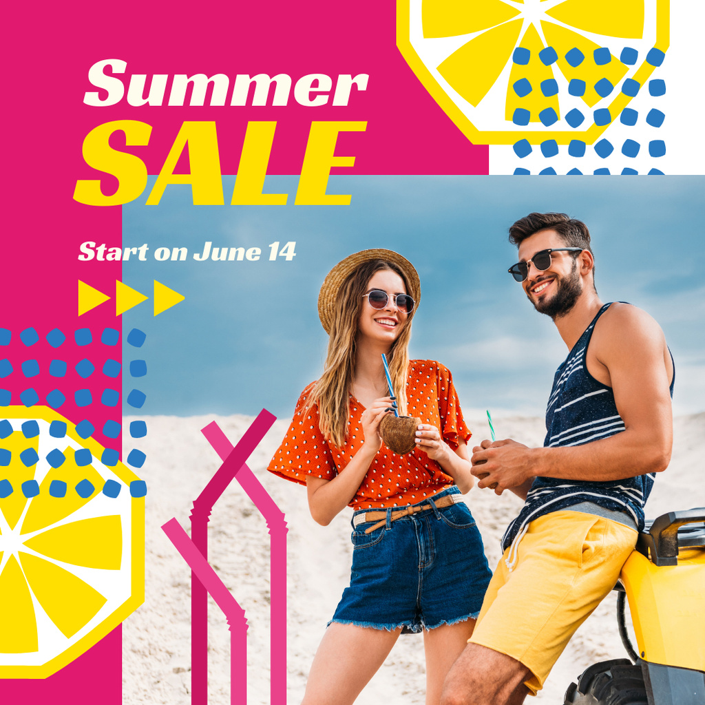 Summer Offer with Couple at the Beach Instagram Modelo de Design