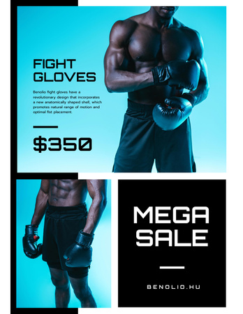 Platilla de diseño Boxing Gloves Mega Sale with Muscular Man Poster 8.5x11in