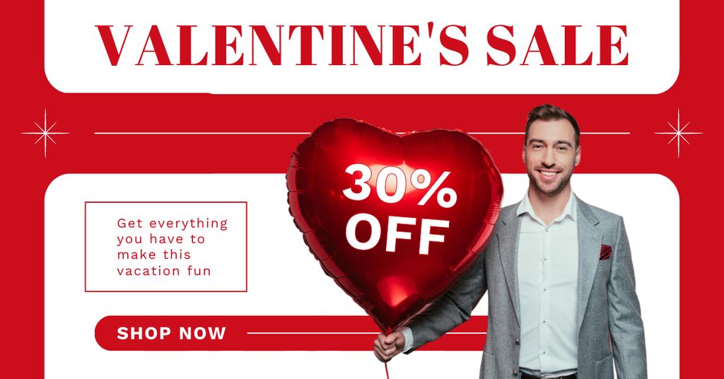 Valentine's Day Sale with Attractive Young Man Facebook AD Design Template