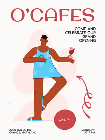 Cafe Opening Celebration Announcement Poster US Design Template