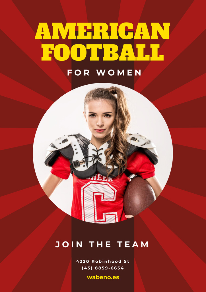 American Football Team Invitation with Girl in Uniform Poster Tasarım Şablonu