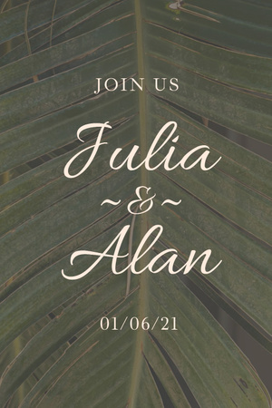 Wedding Day Announcement with Tropical Plant Leaf Pinterest Design Template