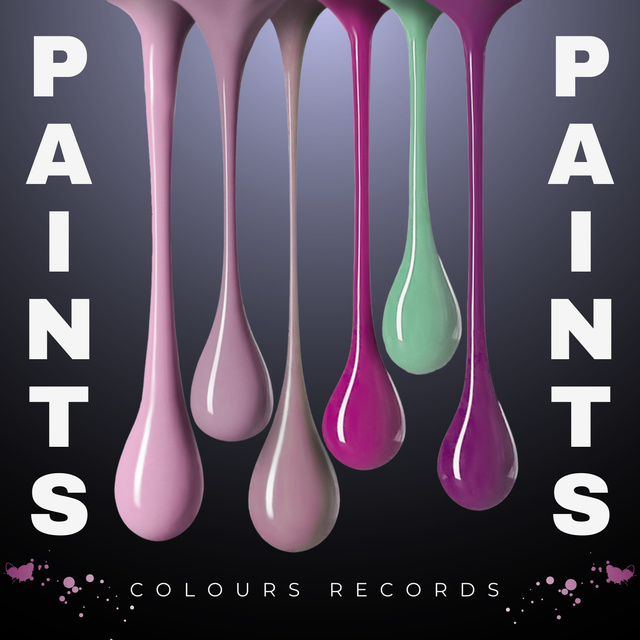 Colourful liquid drops with white titles on sides Album Cover Modelo de Design