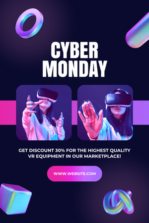 Plantilla de diseño de Descuentos del Cyber Monday en cascos de realidad virtual Pinterest 