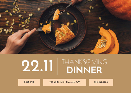 Platilla de diseño Thanksgiving Dinner Announcement with Dry Autumn Leaves Poster A2 Horizontal
