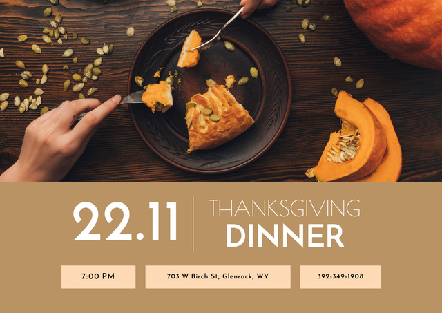 Thanksgiving Dinner Announcement with Dry Autumn Leaves Poster A2 Horizontal tervezősablon