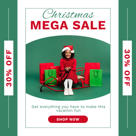 Plantilla de diseño de Navidad gran venta niño feliz en trineo abierto Instagram AD 