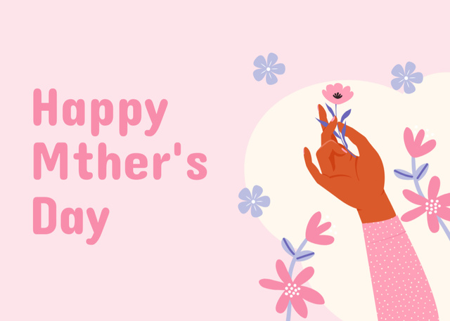 Designvorlage Mother's Day Greeting with Flower in Hand für Postcard 5x7in