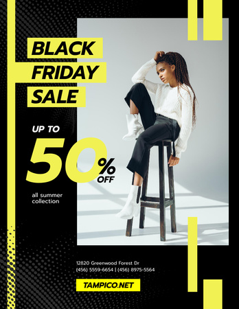 Black Friday Sale with Woman in Stylish Clothes Poster 8.5x11in Design Template