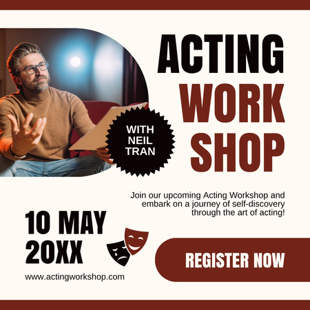 Acting Workshop with Attractive Middle-Aged Actor Instagram Design Template