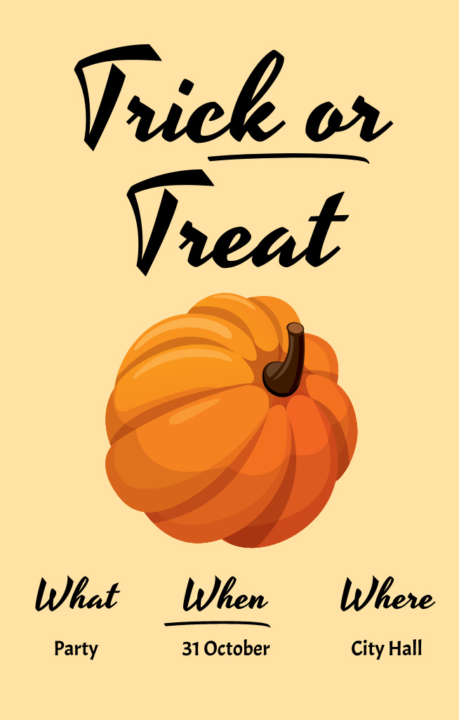 Template di design Halloween Party With Orange Pumpkin Invitation 4.6x7.2in