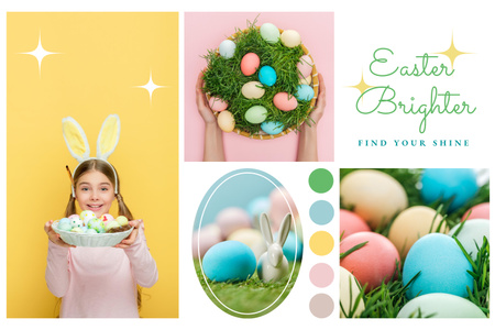Cheerful Little Girl Celebrating Easter Mood Board Design Template