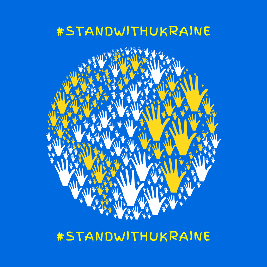 Stand with Ukraine Slogan with Palm Prints Instagram Πρότυπο σχεδίασης