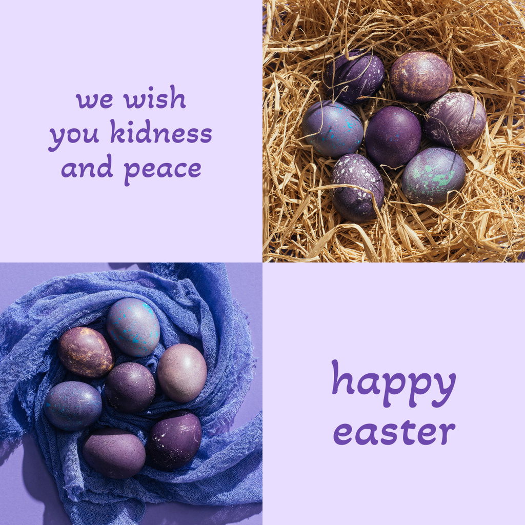 Happy Easter Day Wishes with Purple Eggs Instagram tervezősablon