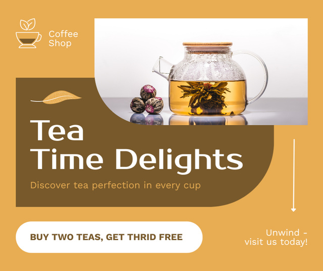 Delightful Tea Promo In Coffee Shop Offer Facebook Design Template