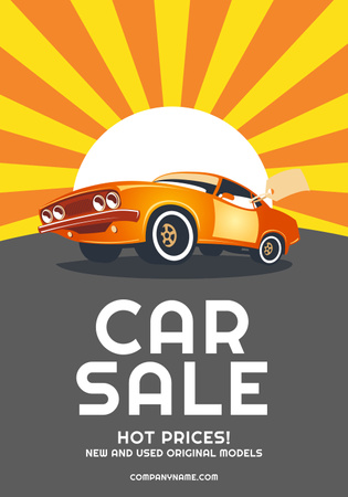 Car Sale Advertisement with Car in orange Poster 28x40in Design Template