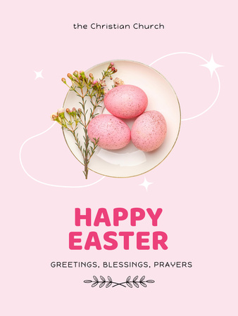 Modèle de visuel Oeufs roses et salutations de vacances de Pâques à l'église - Poster US