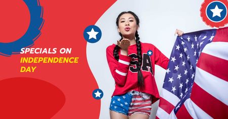 Platilla de diseño Independence USA Day Offer with Woman sending Kiss Facebook AD