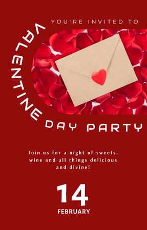 Valentine's Day Party Announcement with Romantic Letter on Red Invitation 4.6x7.2in Design Template