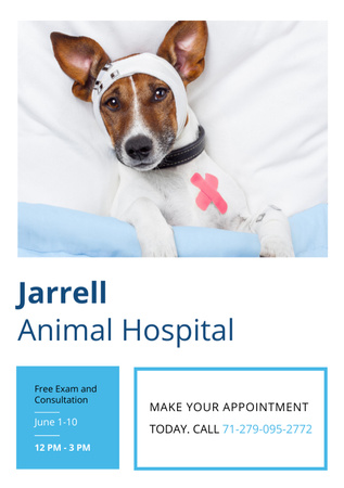 Animal Hospital Ad with Cute injured Dog Flyer A5 Design Template