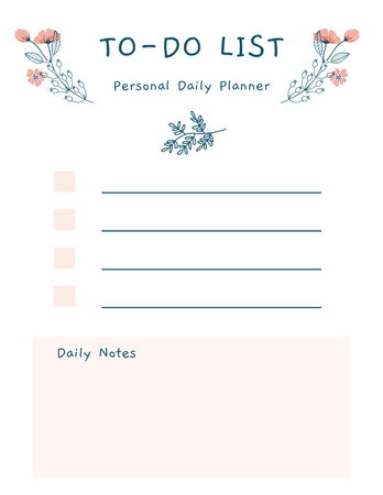 Personal Daily Planner with Tender Flowers Notepad 8.5x11in Design Template