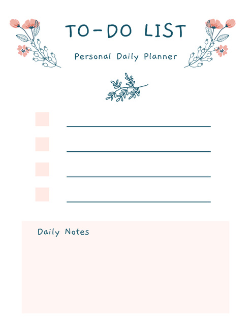 Personal Daily Planner with Tender Flowers Notepad 8.5x11in Design Template