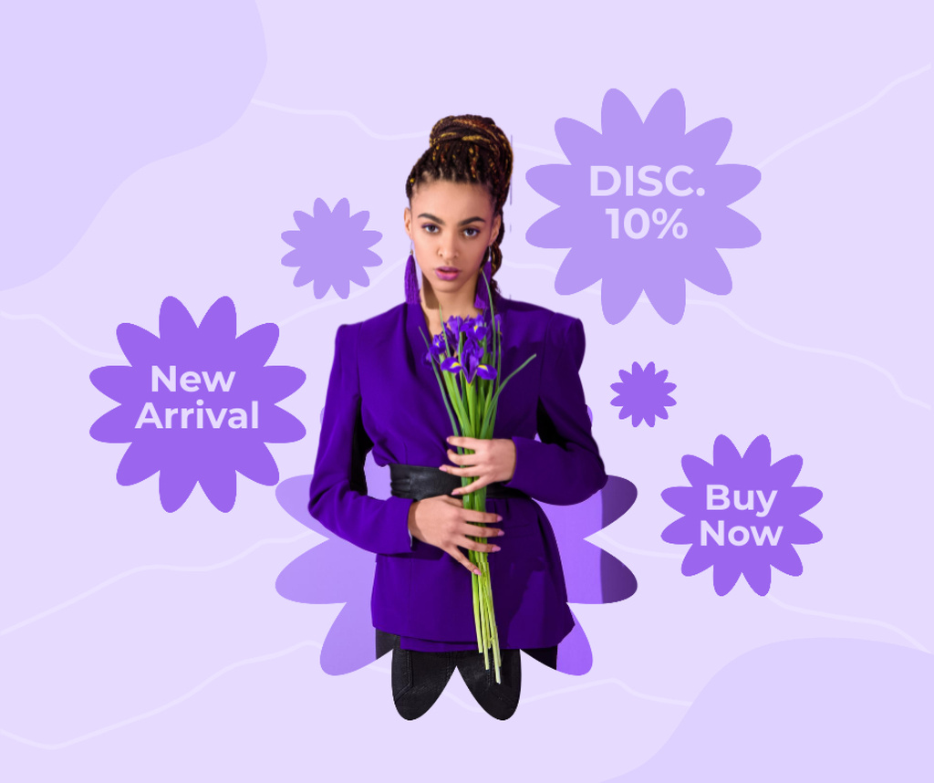 Female Fashion Clothes Collection with Woman and Flowers Facebook Design Template
