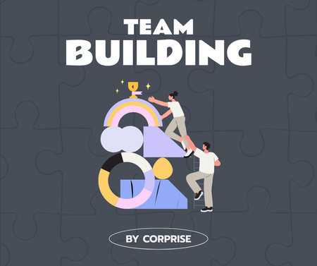 Designvorlage Team Building Announcement with Man and Woman on Top für Facebook