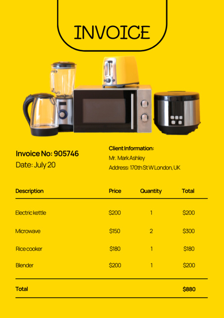 Offer Kitchen Appliances for Students Invoice Design Template