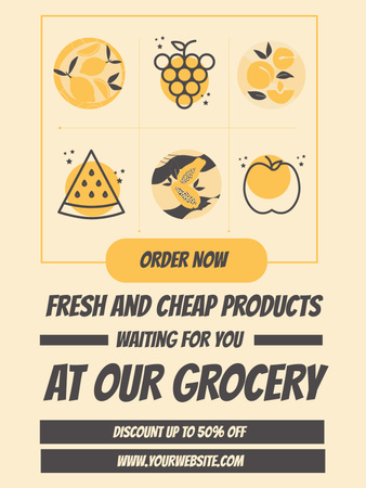 Illustrated Food From Grocery With Discount Poster US Modelo de Design