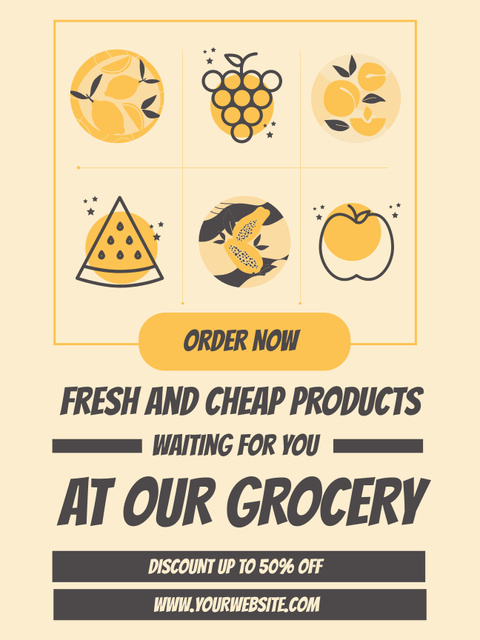 Illustrated Food From Grocery With Discount Poster US Tasarım Şablonu
