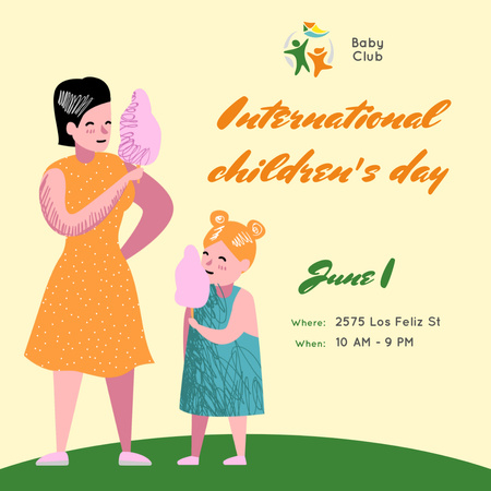 Child with loving mother on Children's Day Instagram Design Template