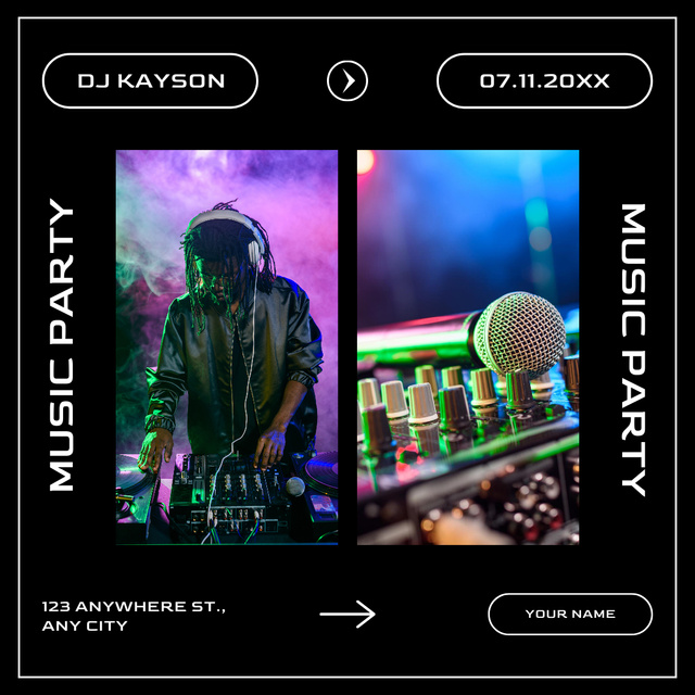 Music Event Ad with Dj playing on Party Instagramデザインテンプレート
