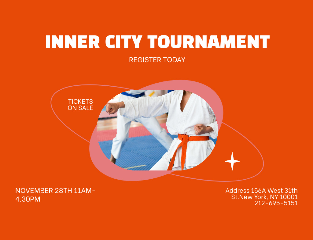 Martial Arts Inner City Tournament Announcement Invitation 13.9x10.7cm Horizontal Modelo de Design