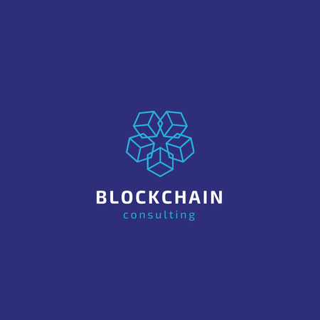 Blockchain Consulting Cubes Icon in Blue Logo 1080x1080px Design Template