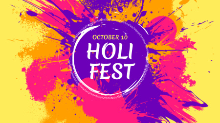 Holi Festival Announcement with Splash of Paint FB event cover Design Template
