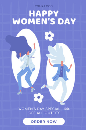Kansainvälinen naistenpäivä tervehdys violetilla Pinterest Design Template