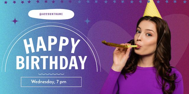 Happy Birthday to Young Woman on Gradient Twitter Design Template